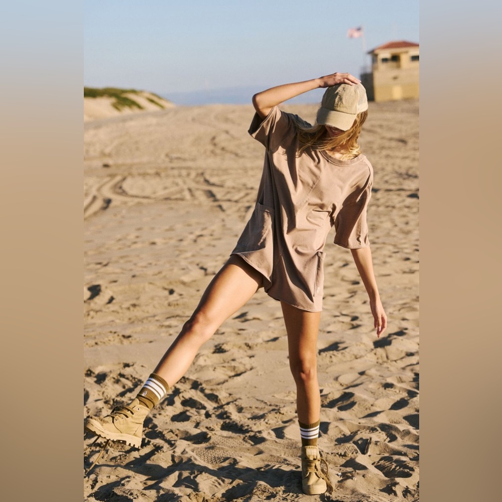 Free People Movement Hot Shot Tee Romper – mocha latte – NWT - Picture 1 of 10